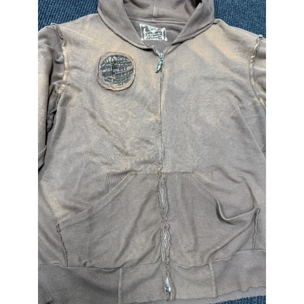 Vintage True Religion Hoodie Men's XL Brown Y2K Full Zip Distressed Made Mexico